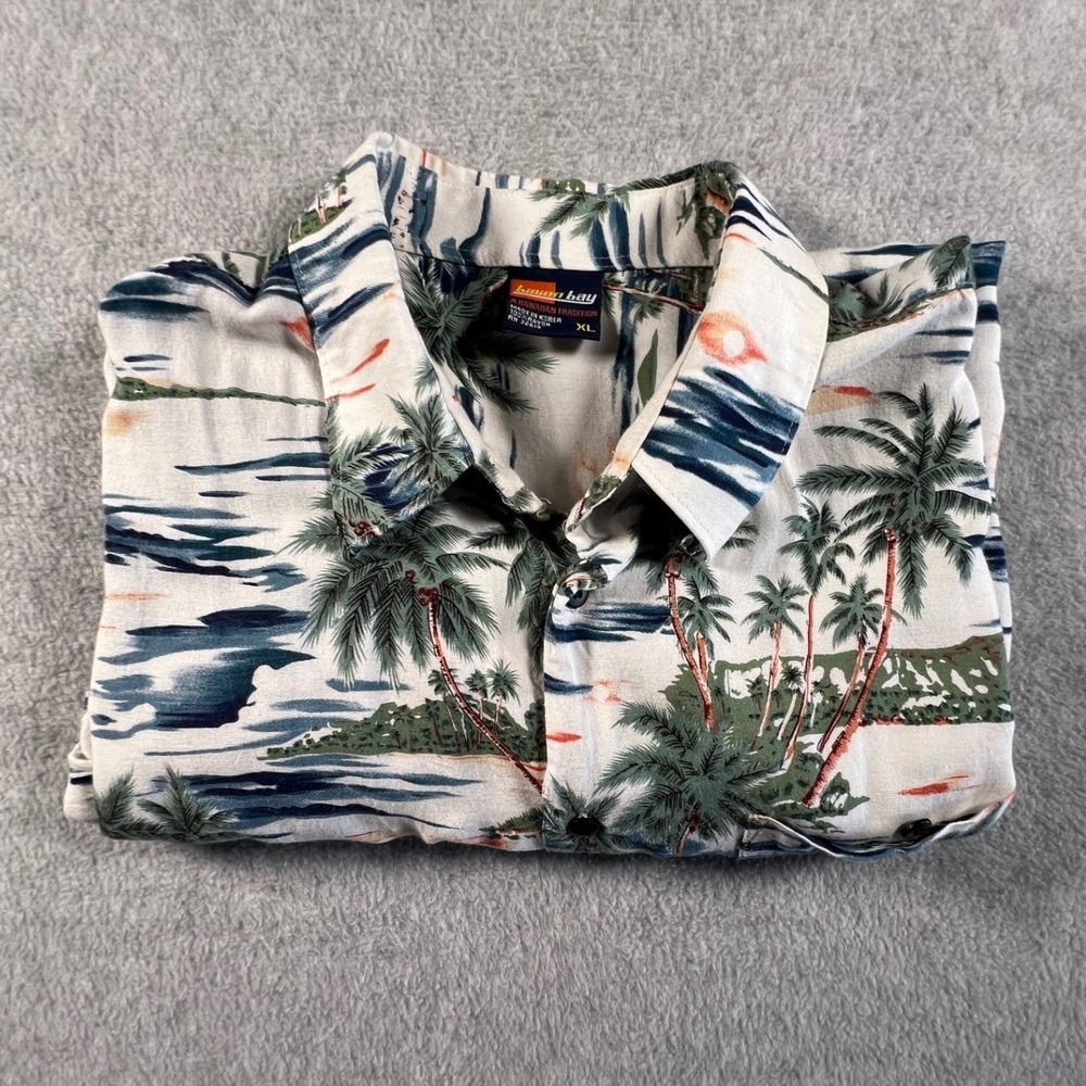 Billion Bay Men's XL Hawaiian Shirt Tropical Palm Tree Island Print Short Sleeve